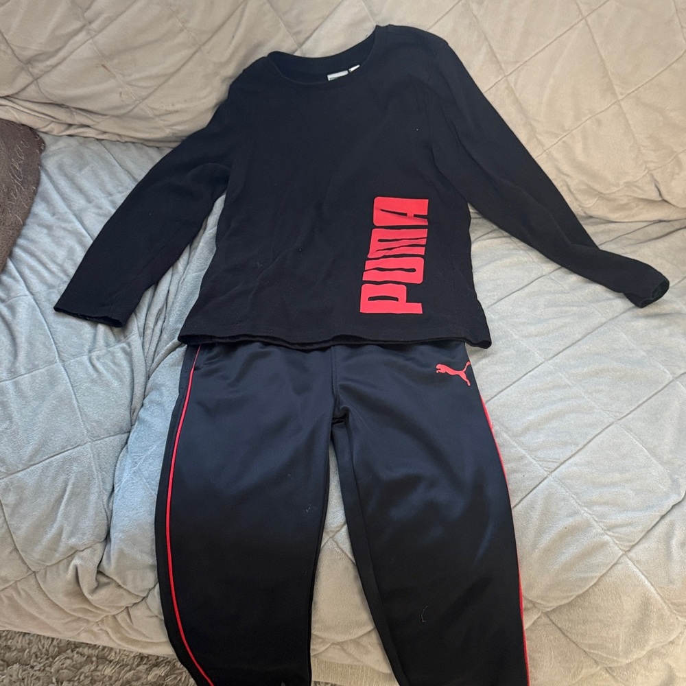 Puma Black and Red Logo Tracksuit